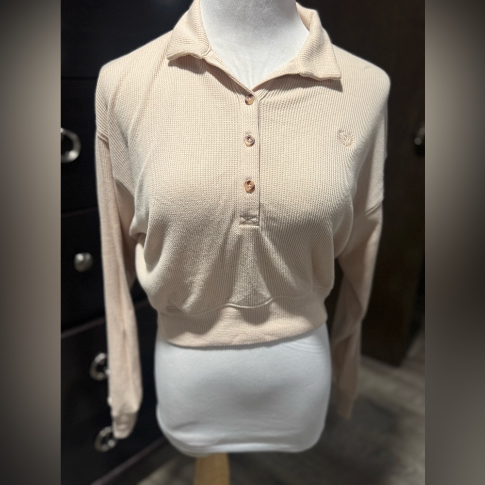 Women Cream Long Sleeve crop Top